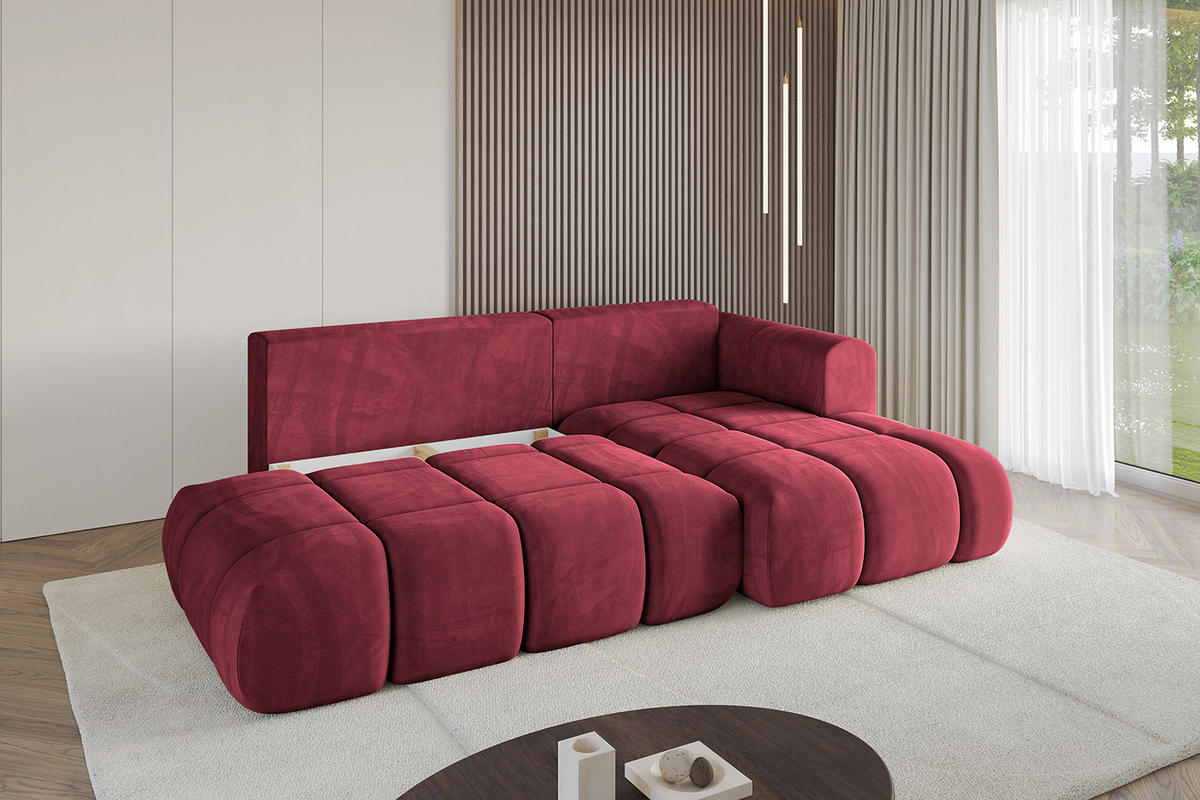 ECKSOFA Ottomane Rechts CLOUD-L-v1 289x180x40 Bordeaux Velours - Bordeaux, Holzwerkstoff/Kunststoff (289/180cm) - ALTDECOR