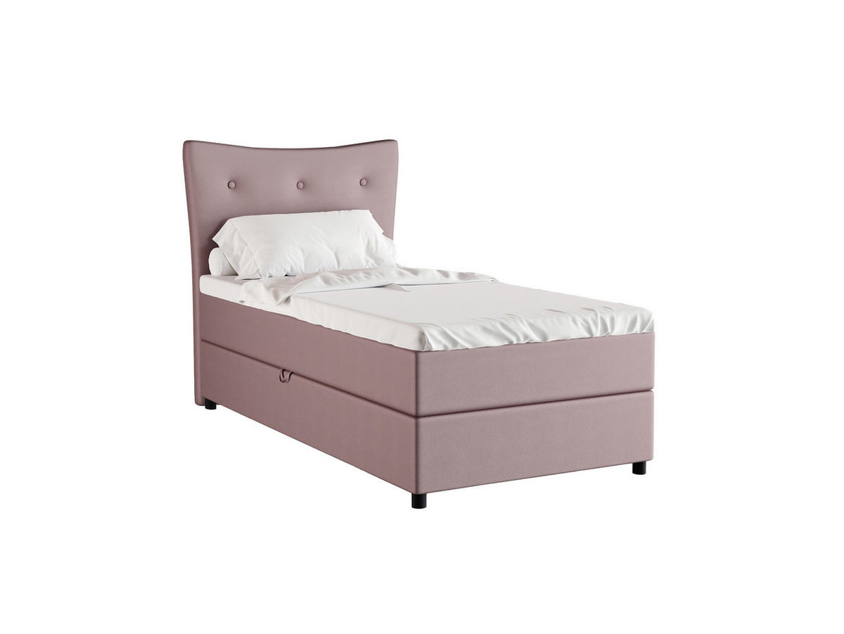 BOXBETT Nevada 100x200 cm Polsterbett mit hochwertiger Bonell-Matratze und Topper - rosa - Rosa, Holz (100/200cm) - Homesy