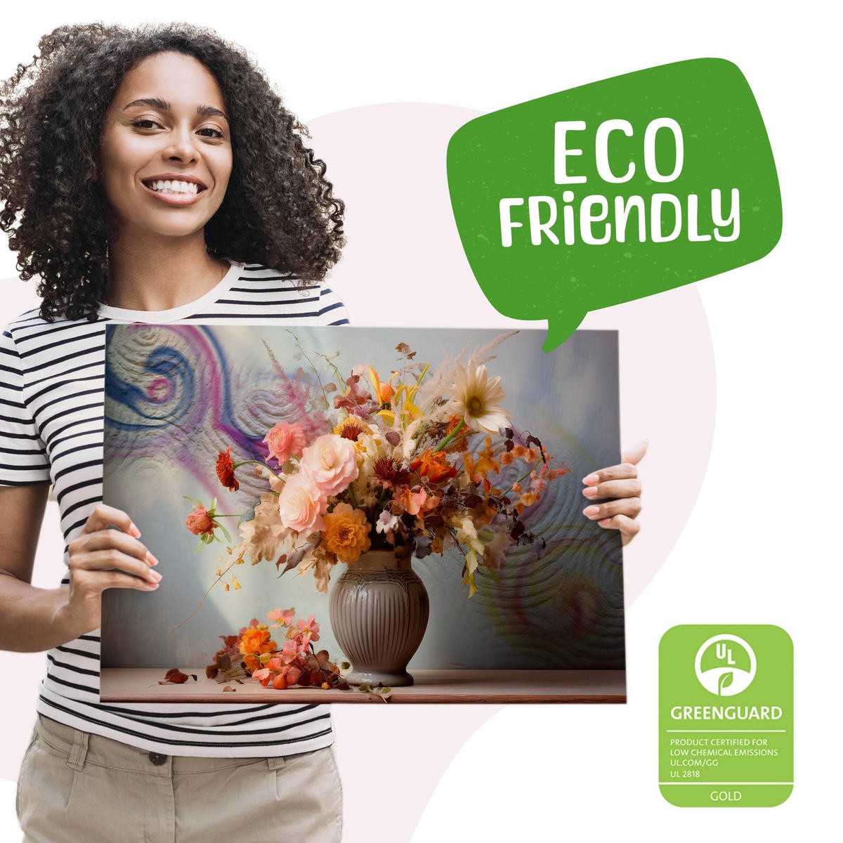 LEINWANDBILD für Wohnzimmer Ornamenten Blumenstrauß in Vase 30cm x 20cm - Blau/Beige, Textil (30/20cm) - Muralo