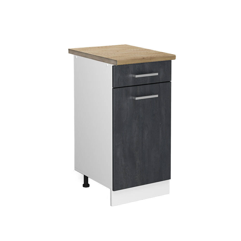 KÜCHENUNTERSCHRANK R-Line Schwarz Beton 40 cm AP Eiche - Schwarz/Weiß, Holzwerkstoff (40/81.6/60cm) - Vicco