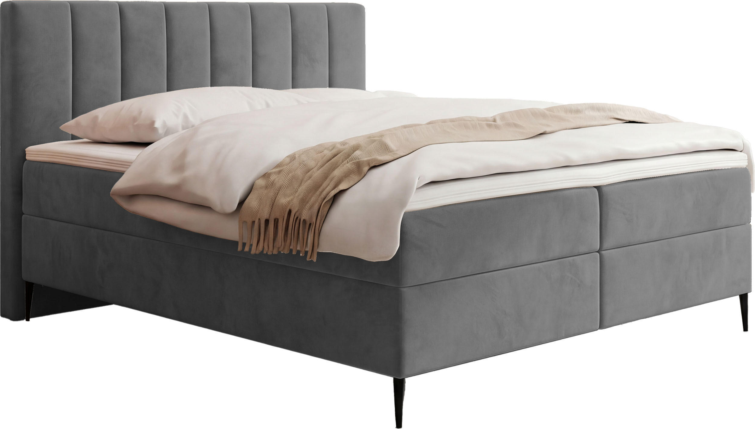 BOXBETT Allen mit Bettkasten, Samt Grau 180x200 cm – inkl. H4 Taschenfederkern Matratze & Foam Topper - Schwarz/Grau, Holzwerkstoff/Metall (180/200cm) - WFL GROUP