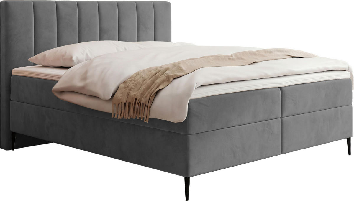 BOXBETT Allen mit Bettkasten, Samt Grau 180x200 cm – inkl. H4 Taschenfederkern Matratze & Foam Topper - Schwarz/Grau, Holzwerkstoff/Metall (180/200cm) - WFL GROUP