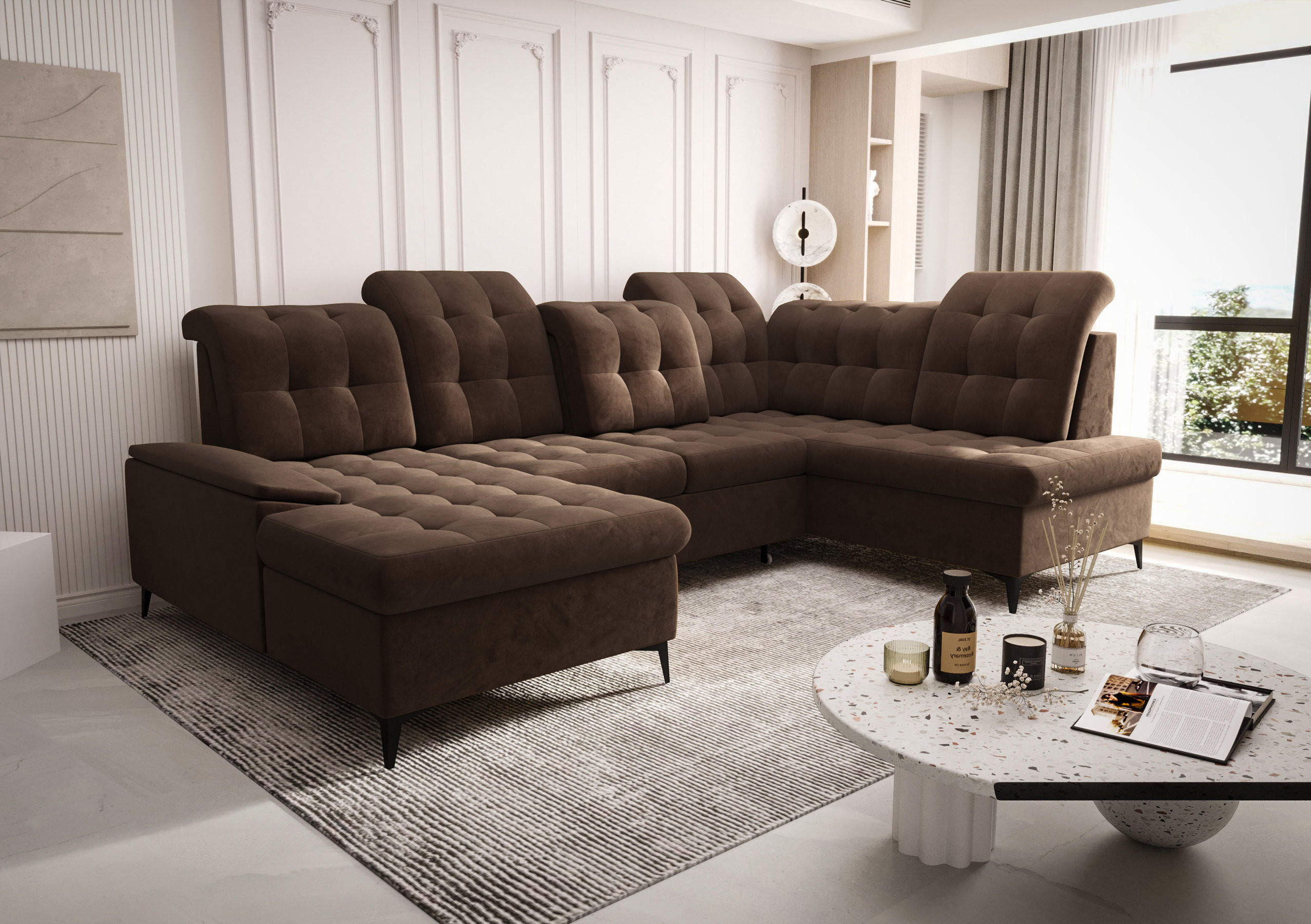Thumbnail - O-Sofa Wohnlandschaft, Dunkelbraun, Textil, 3-Sitzer, 343x107x210 cm, Wohnzimmer, Sofas & Couches, Wohnlandschaften, Woh...
