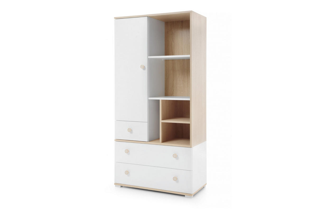 KINDERHOCHKOMMODE OKTAVIA 03 in Weiß Matt / Eiche - Eichefarben/Weiß, Holzwerkstoff (80/165/40cm) - Deine Möbel 24