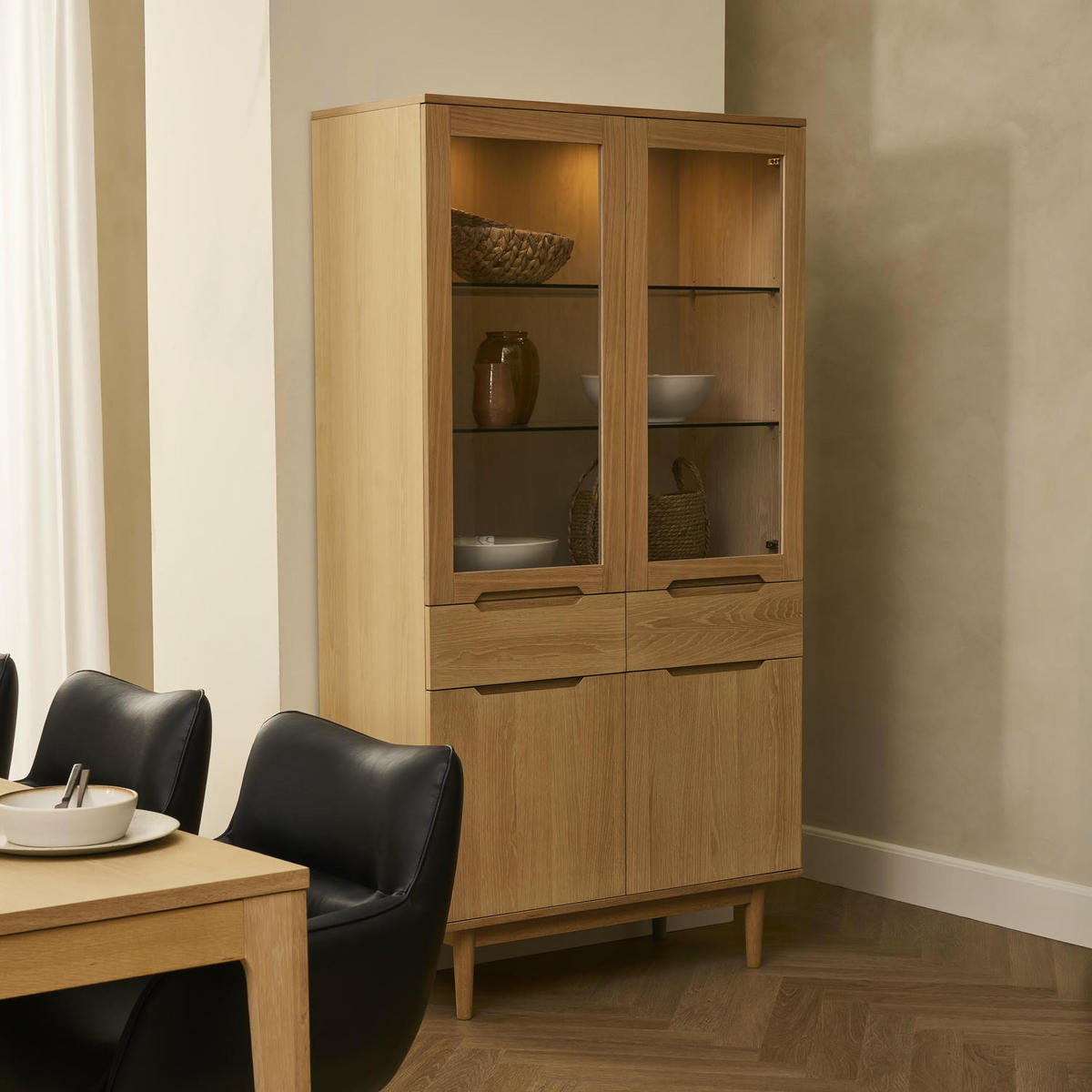VITRINE mit LED Beleuchtung Wildeiche - Honigeiche/Eichefarben, Holz/Holzwerkstoff (45/190/100cm) - Furnhouse