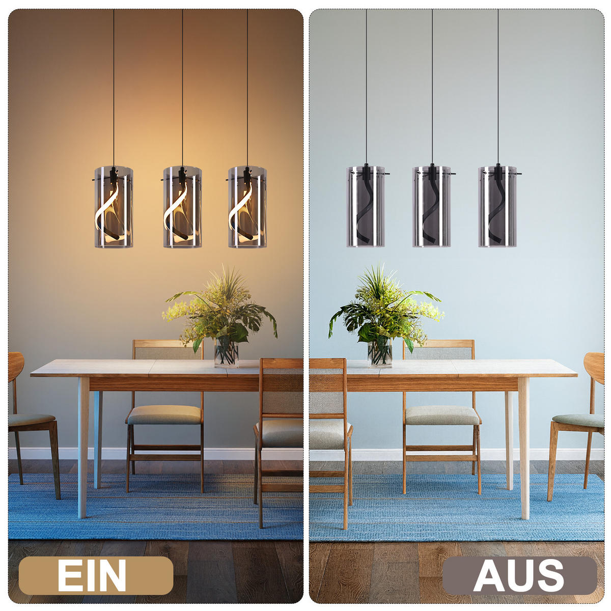 LED PENDELLEUCHTE Beatrice 48/12/150 cm - Schwarz, Glas (48/12/150cm) - ZMH