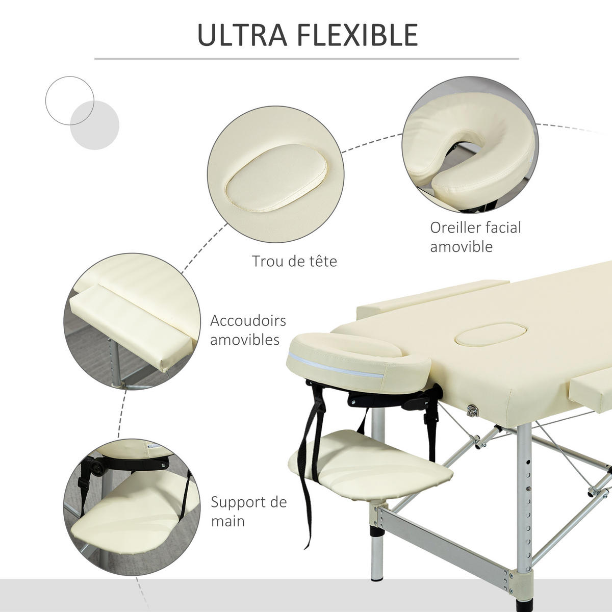MASSAGELIEGE DE-18896 210x90 cm, höhenverstellbar, 225 kg Creme - Creme, Metall (90/84/210cm) - ComfortXL