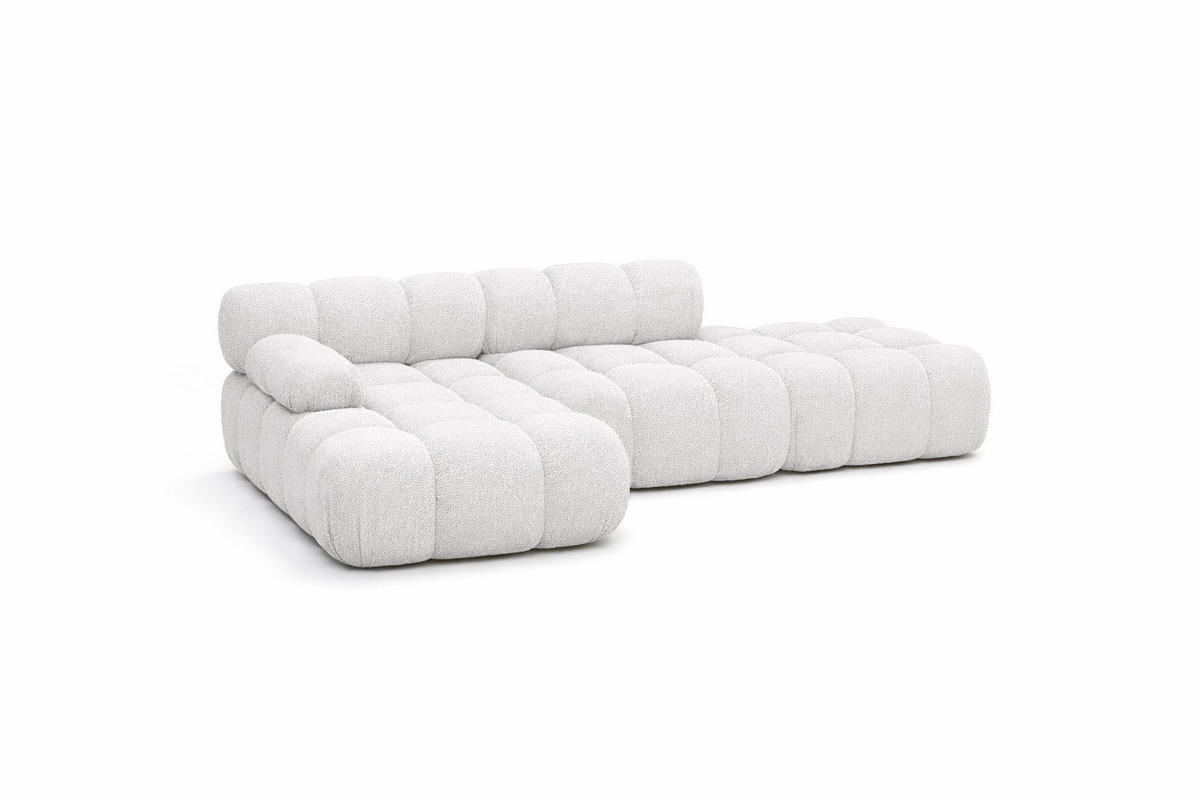ECKSOFA L-Form Modular Mit Hocker, Bouclé-Stoff Abriamo, Ecru, Links, Selia - Ecru, Holz (285/160cm) - Kaiser Möbel