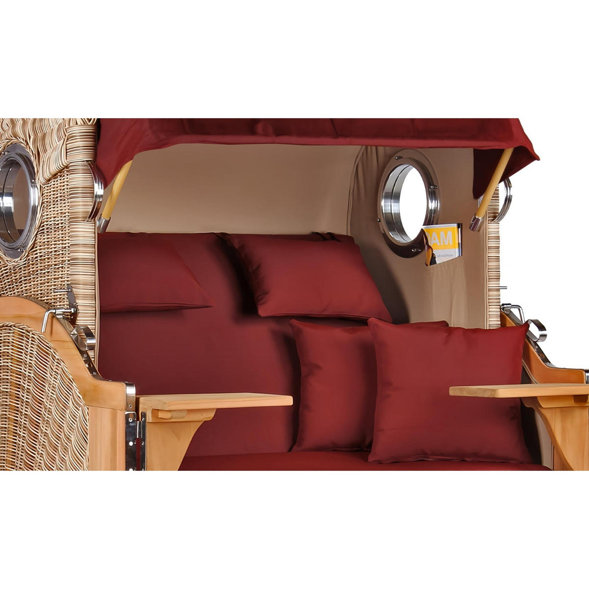 STRANDKORB Düne 2-Sitzer Teak Shell - Rot/Braun, Holz/Metall (125/170/80cm) - Mr. Deko