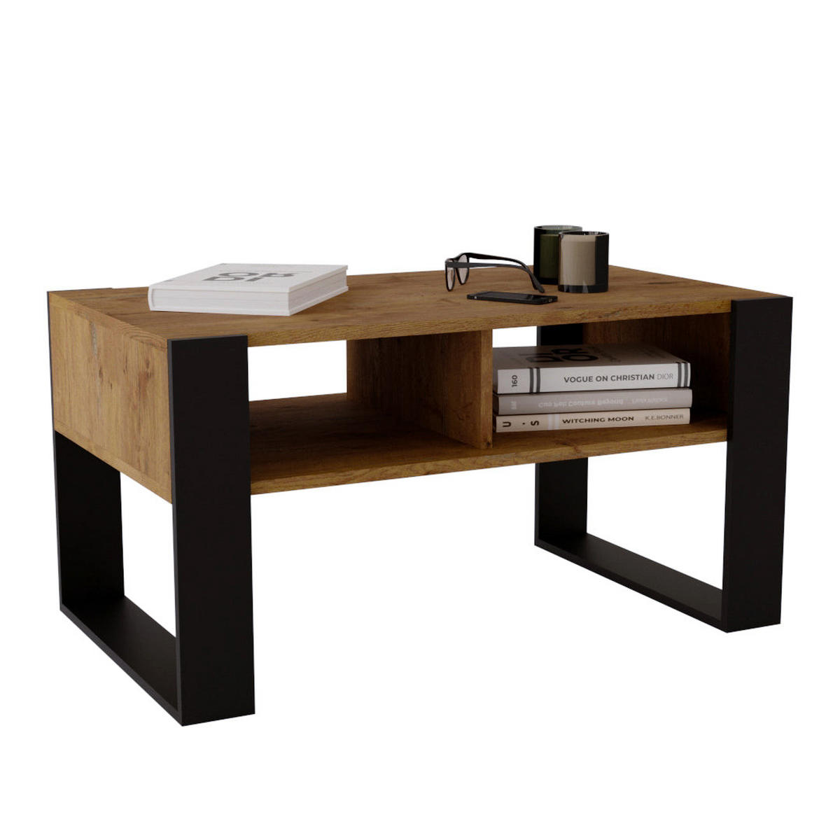 COUCHTISCH KORA 92 - Alteiche/Schwarz, Holz (53.6/92/45cm) - Mat-Haus