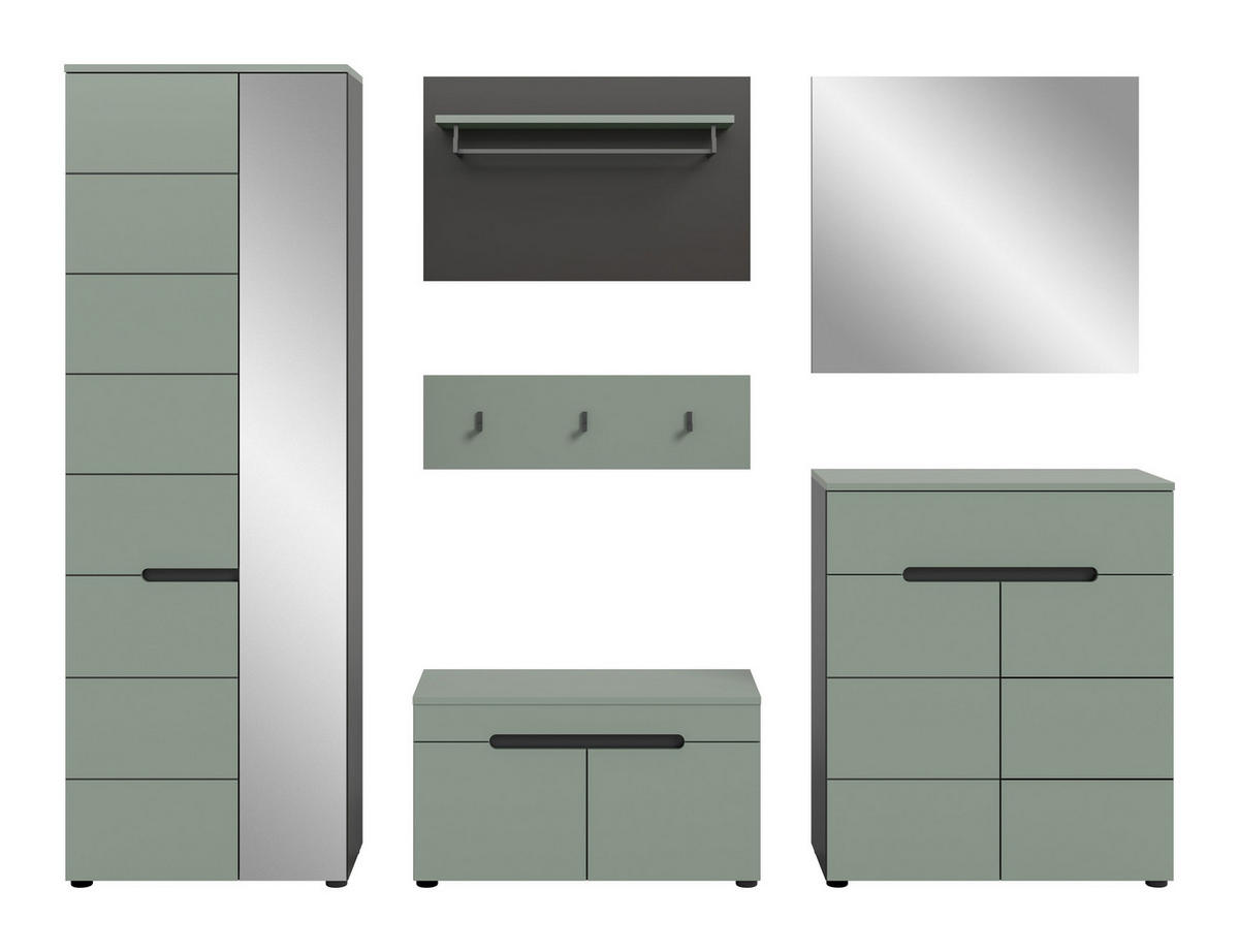 GARDEROBE Nova 5-tlg. (B/H/T: ca. 255/190/37 cm) in Basalt grau/Smoke Green - Grau, Holzwerkstoff (255/190/37cm)
