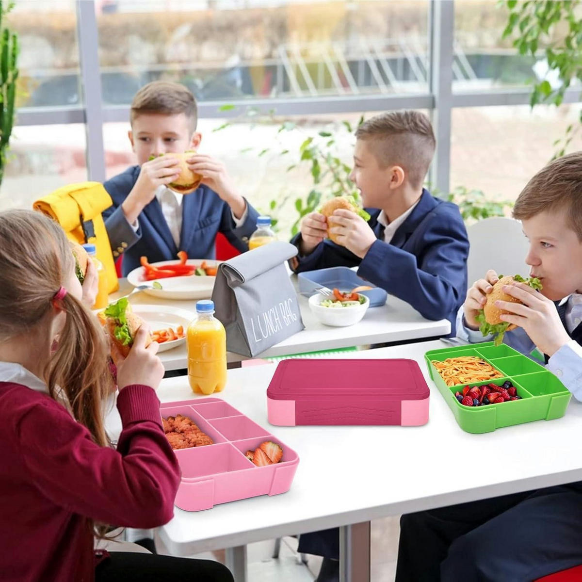 BROTDOSE Kinder mit 5 Fächern, 1300ml, auslaufsicher, Pink - Pink, Kunststoff (17/4.8/23cm)