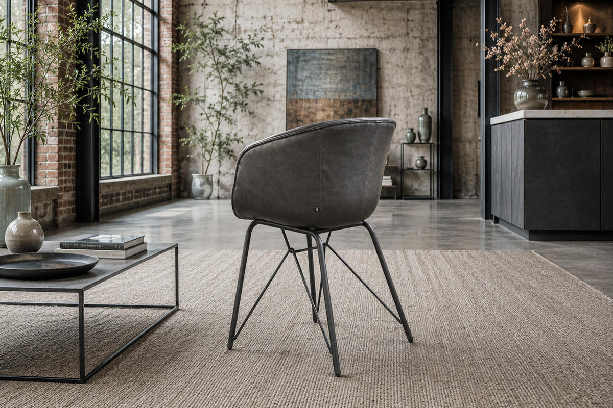 STUHL DANI Braun Kunstleder (4er-Set) - Braun, Leder (60/79/52cm) - KAWOLA