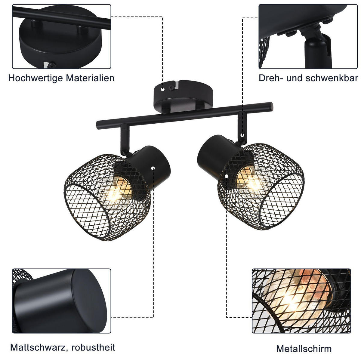 DECKENLEUCHTE Lydia 2-flammig 32/15/21 cm - Schwarz, Metall (32/15/21cm) - Nettlife