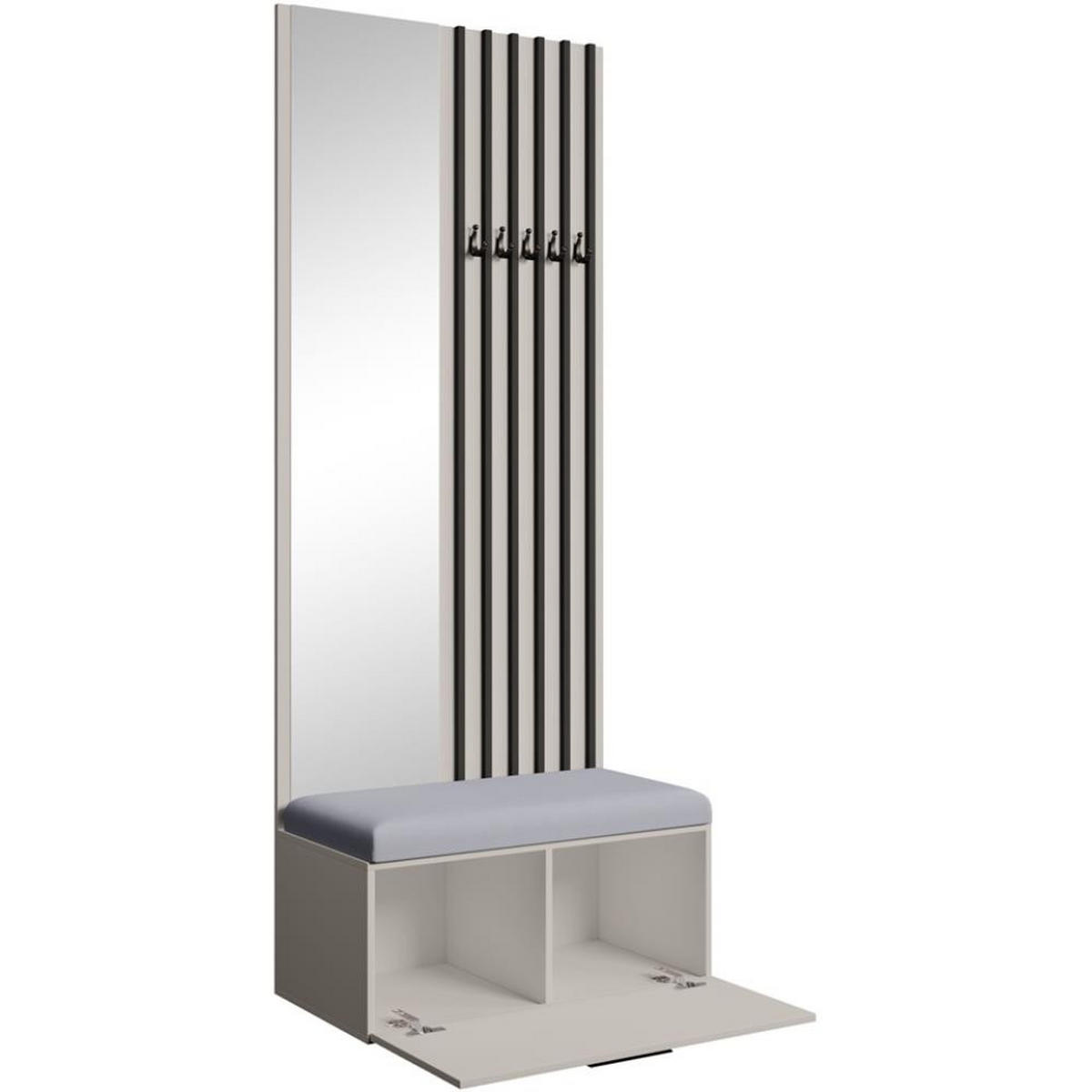 GARDEROBE Margaret II 81/203/43 mit Lamellen und Spiegel - Kaschmir/Schwarz, Holzwerkstoff/Kunststoff (81/203/43cm) - Beautysofa