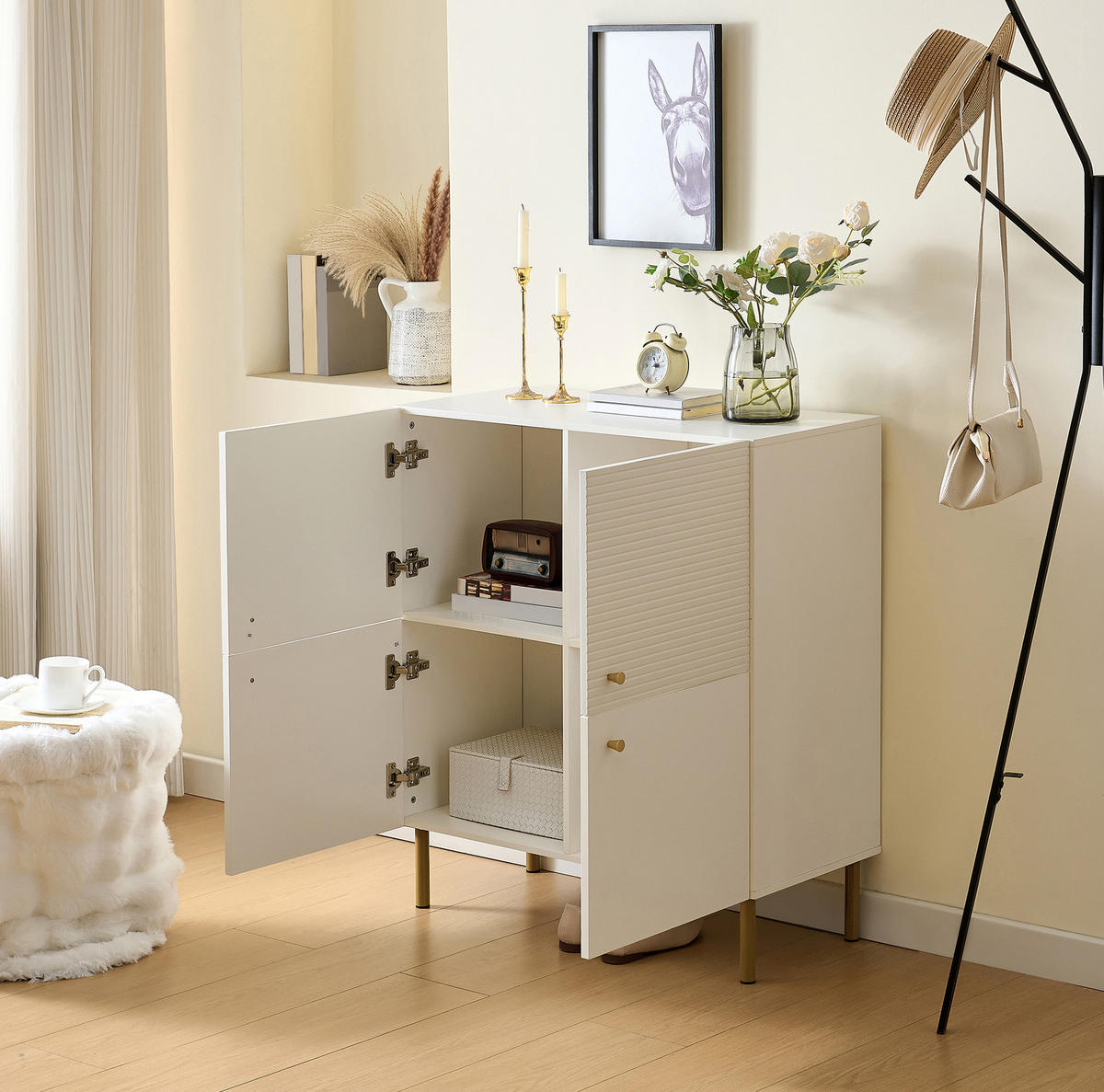 SIDEBOARD 80/36/90 cm weiß aus MDF mit Stahlbeinen - Weiß, Holzwerkstoff (36/90/80cm) - OKWISH