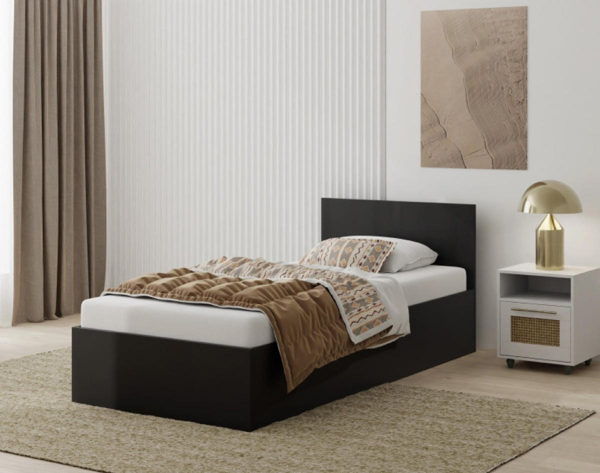BETT Schwarz ALDO Mit Matratze 90x200 cm Mit Bettkasten - Schwarz, Textil (90/200cm) - Sepro Meble