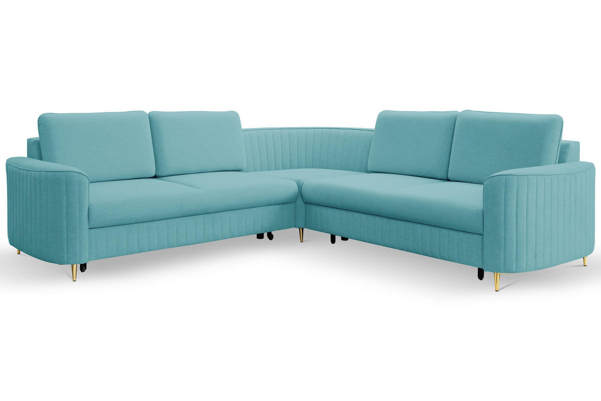 ECKSOFA VELA L-S Grün Velours-Stoff mit Schlaffunktion - Grün, Holz (251/251cm) - MASSENO