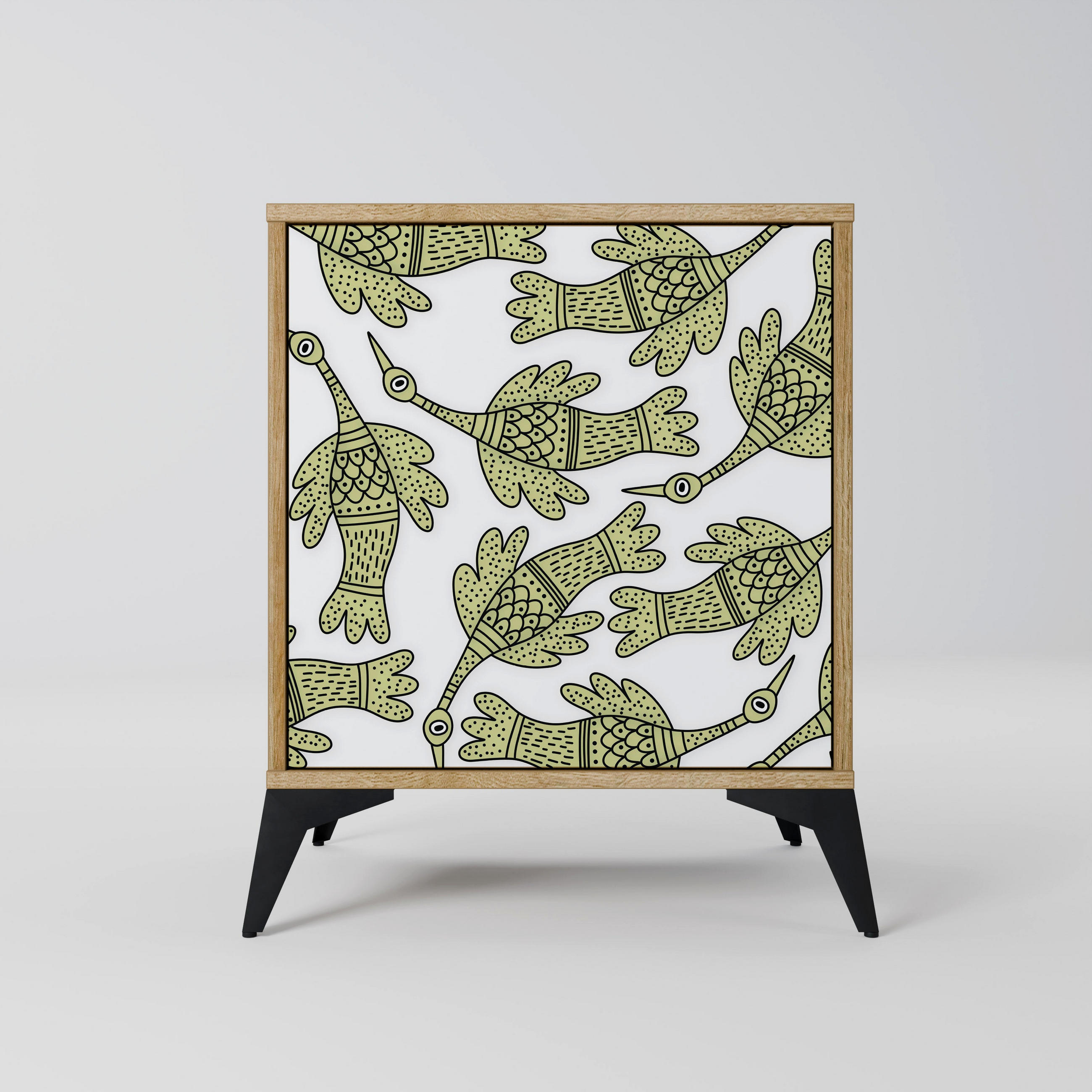 SIDEBOARD SEEDLING SONGBIRD, Eichefarben, 57,5x42x70,5 cm, Schwarze Metall-Sternfüße - Eichefarben/Multicolor, Holzwerkstoff/Metall (57.5/70.5/42cm) - SpaceRebels