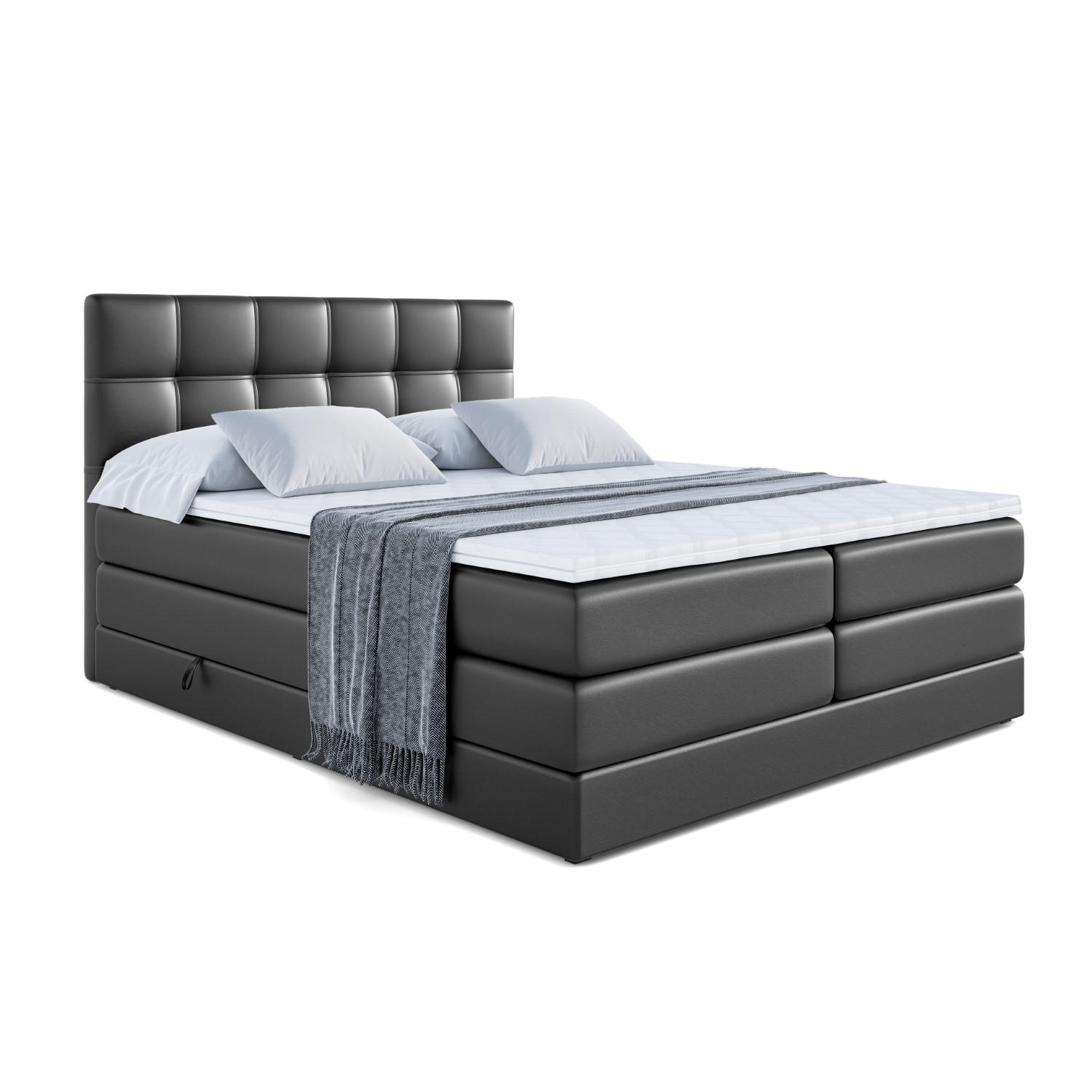 BOXSPRINGBETT MARCE KING - 160x200 - H3/H4 - Schwarz Hochglanz - Schwarz Hochglanz, Holzwerkstoff (160/200cm) - ALTDECOR