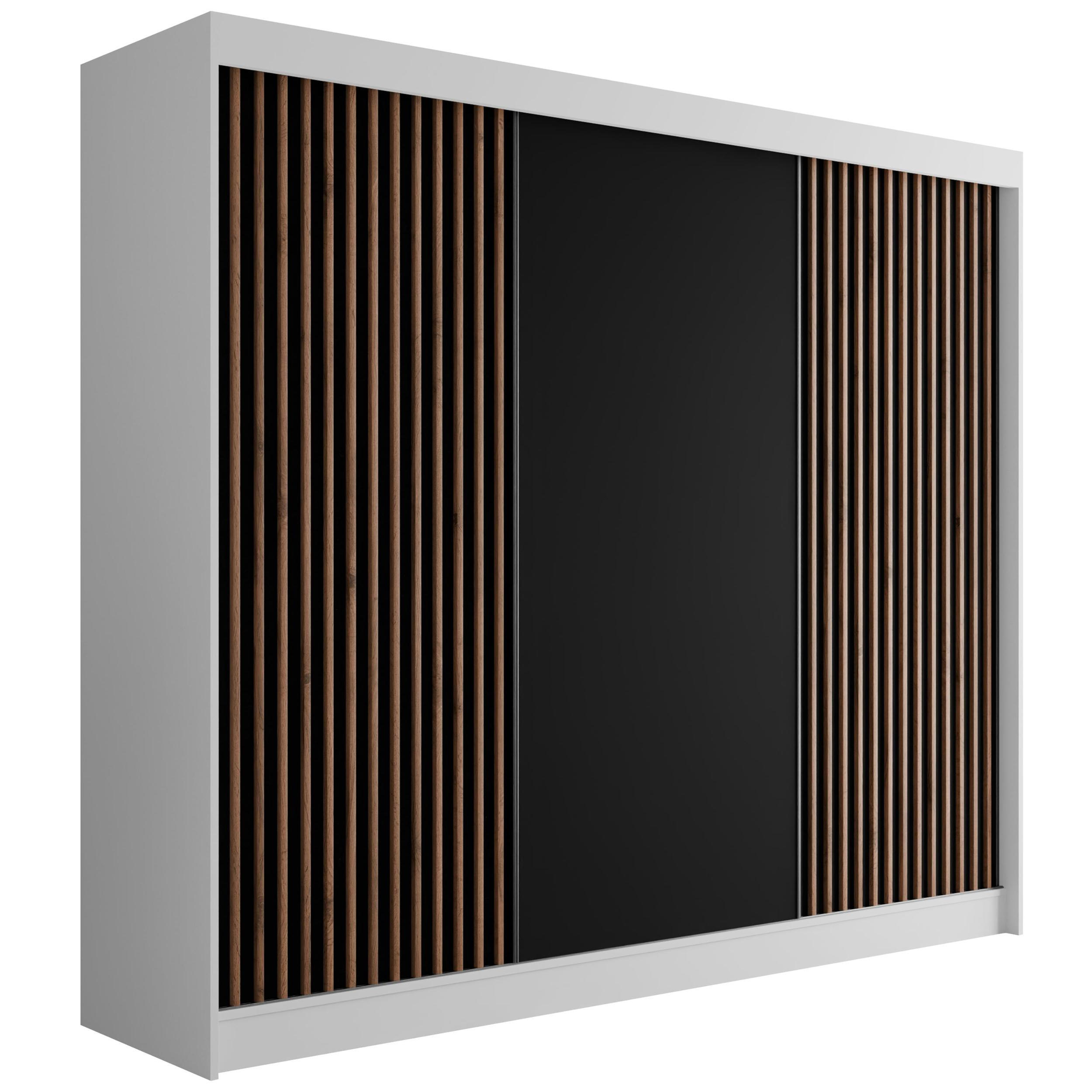 KLEIDERSCHRANK mit Lamel-Schiebetüren VILANv2 - 250 cm Weiß + Lamelle Eiche Wotan - Eiche Wotan/Weiß, Holzwerkstoff (250/215/61cm) - ALTDECOR