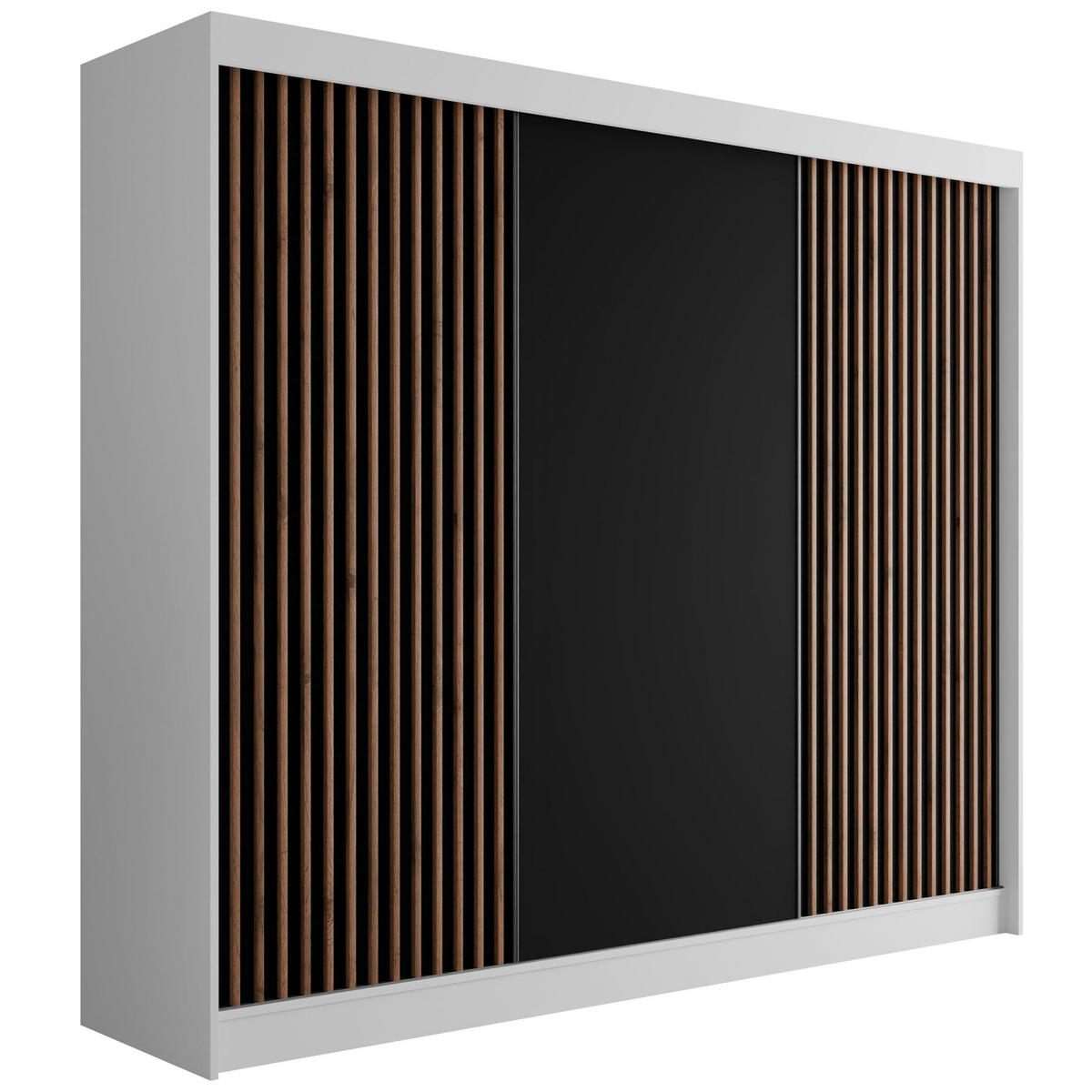 KLEIDERSCHRANK mit Lamel-Schiebetüren VILANv2 - 250 cm Weiß + Lamelle Eiche Wotan - Eiche Wotan/Weiß, Holzwerkstoff (250/215/61cm) - ALTDECOR