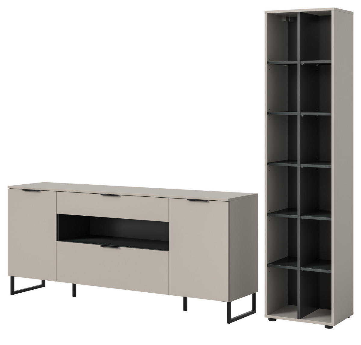 WOHNWAND kaschmir, schwarz 2-teilig 245 cm, Set mit Soft-Close-Funktion - Kaschmir/Schwarz, Holzwerkstoff/Kunststoff (245/192/41cm) - Inn.Furn