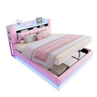 ČALÚNENÁ posteľ z MDF, kovu a látky 180x200 cm ružová s LED osvetlením, USB a hydraulickým úložným priestorom - ružová, textil (180/200cm) - Modfu