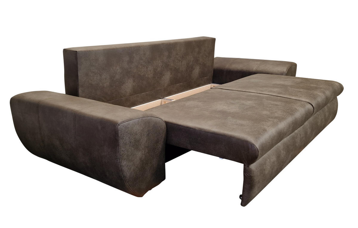 BIG-SOFA mit Schlaffunktion, Bettkasten, Wellenunterfederung B275/T98/H90 cm, Liegefläche 148x194 cm, Mikrofaser Leder-Optik Vintage Braun / 18008 - Dunkelbraun/Schwarz, Kunststoff/Textil (275/90/98cm) - luma-home