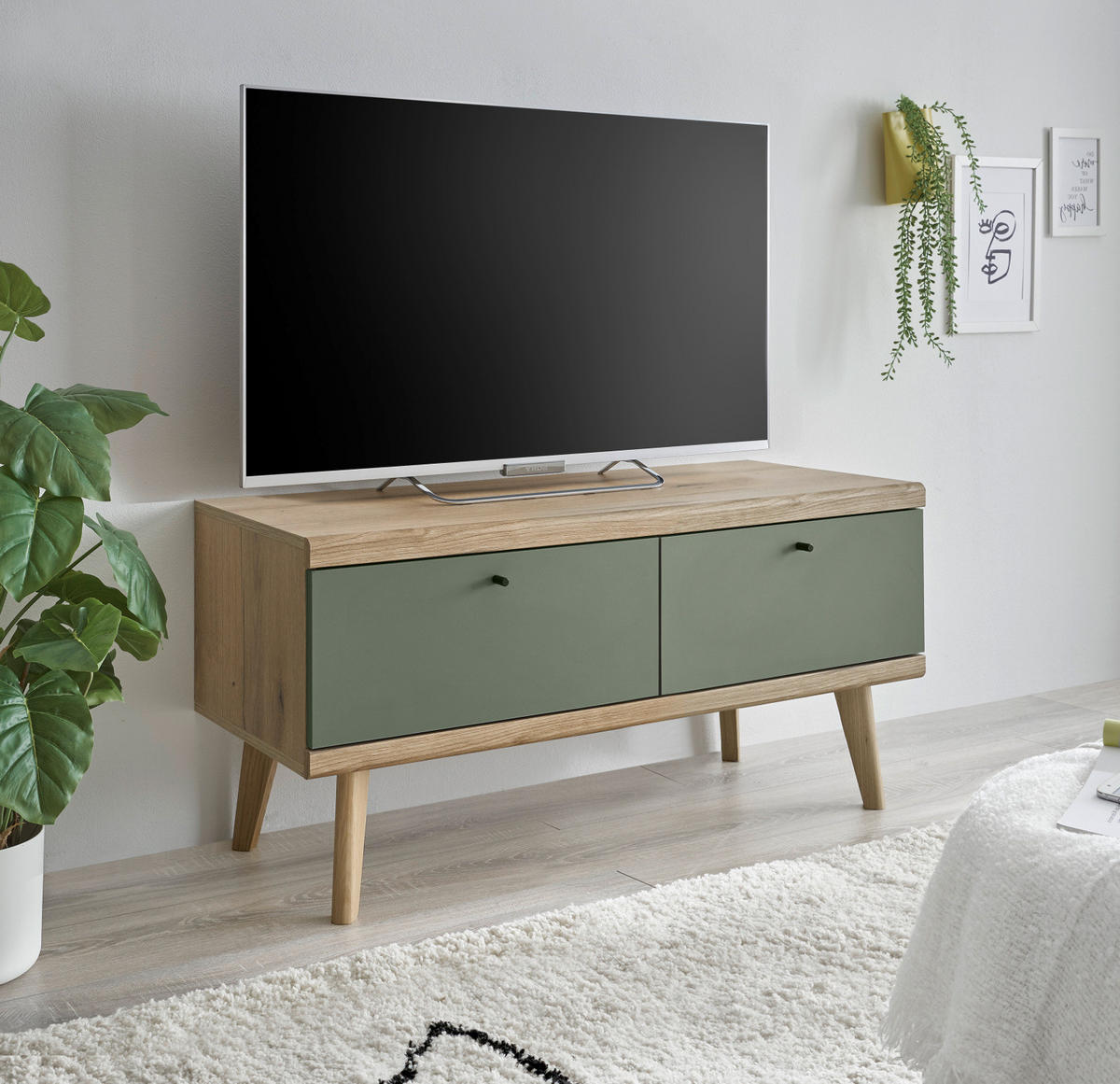TV-LOWBOARD Salbei, Eiche Evoke, skandinavisch 107 cm, TV Unterschrank mit Stauraum - Dunkelgrün/Eichefarben, Holz/Holzwerkstoff (107/50/40cm) - Furn.Design
