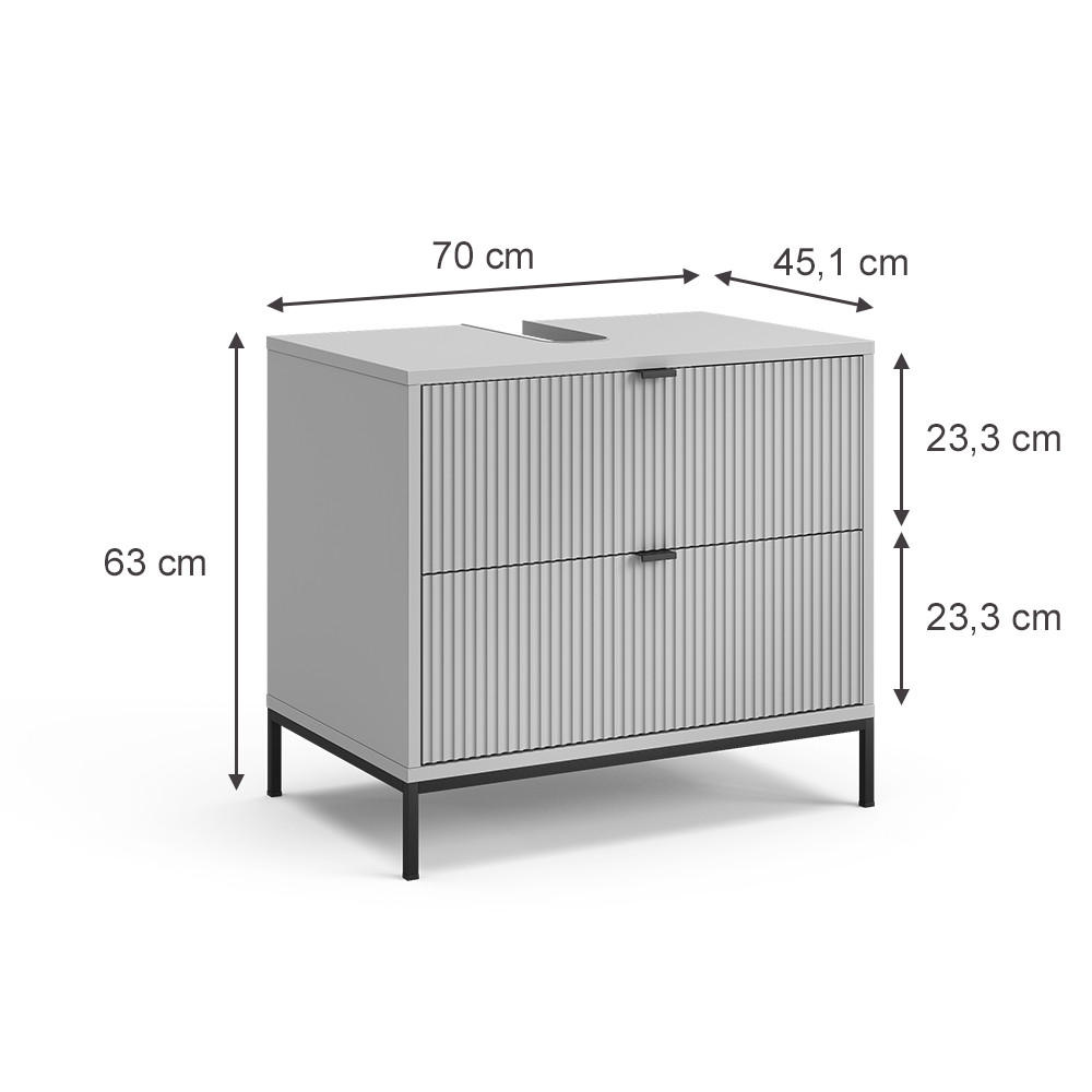 WASCHBECKENUNTERSCHRANK Eliza Grau 70 x 63 cm mit 2 ausziehbaren Schubladen - Grau, Holzwerkstoff (70/63/45.1cm) - Vicco