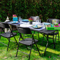 GARTEN-SITZGRUPPE für 4 Personen, 180/74cm, Rattan - Schwarz, Kunststoff - Amanka
