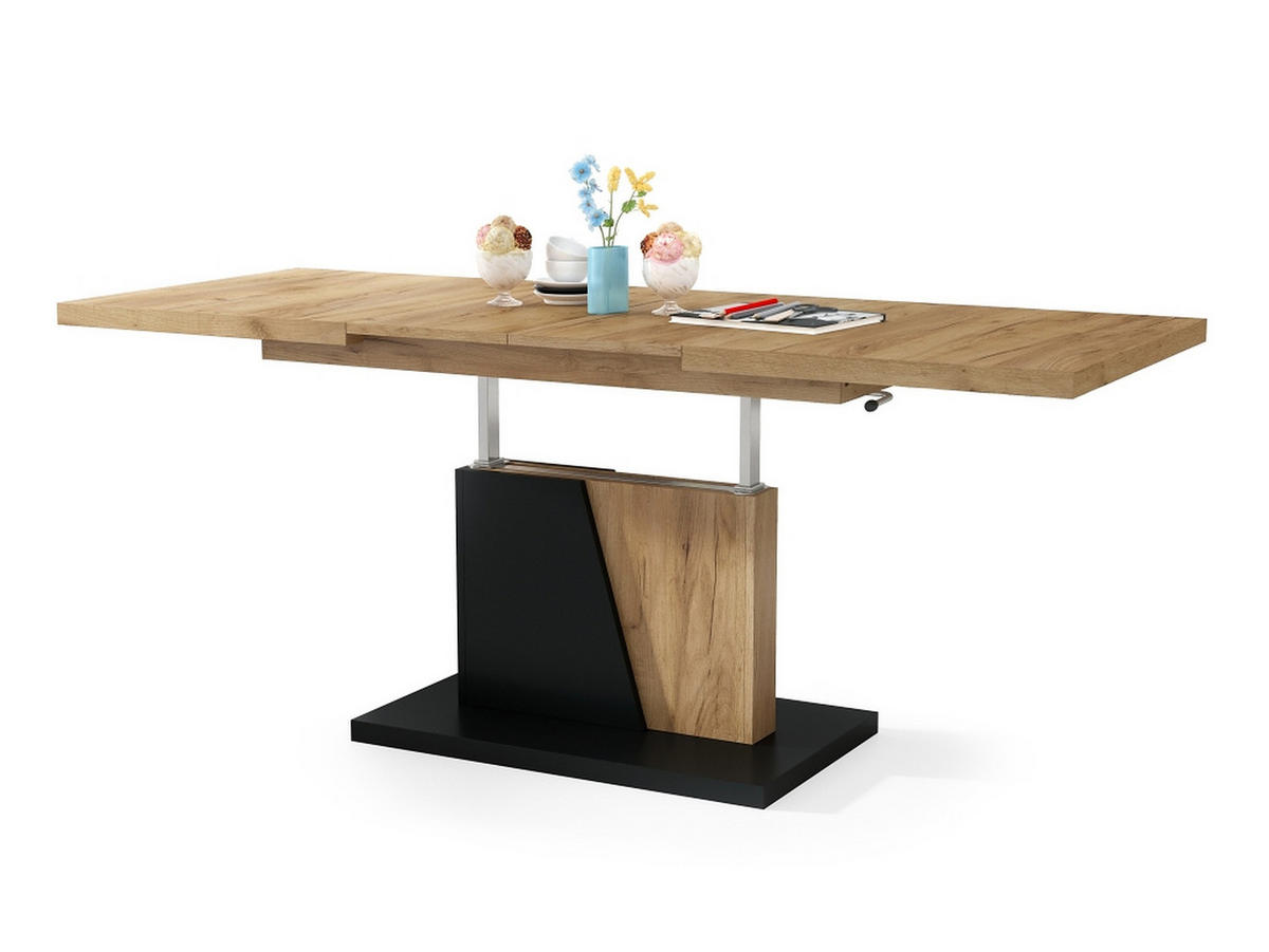 COUCHTISCH rechteckig Eiche Gold - Schwarz ausziehbar höhenverstellbar - Eichefarben/Schwarz, Holzwerkstoff (70/120/60cm) - designimpex