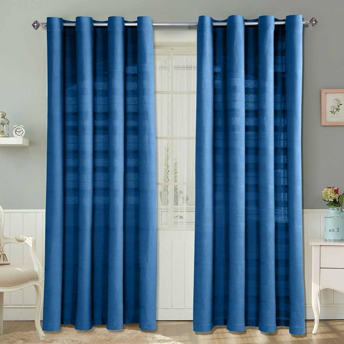 ÖSENVORHANG Rajput blickdicht 2er-Set, 137/137 cm - Blau, Textil (137/137cm) - Homescapes
