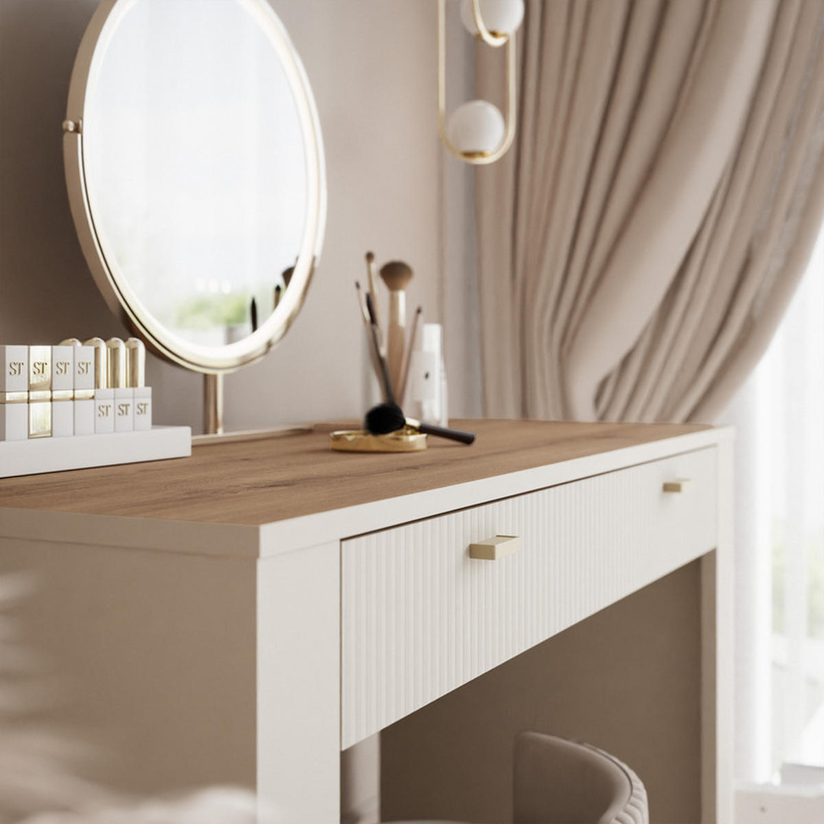 SCHMINKTISCH AVENA mit 2 Schubladen, 102 cm Kaschmir/Eiche - Kaschmir, Holzwerkstoff/Kunststoff (102/79/50cm) - Idohome
