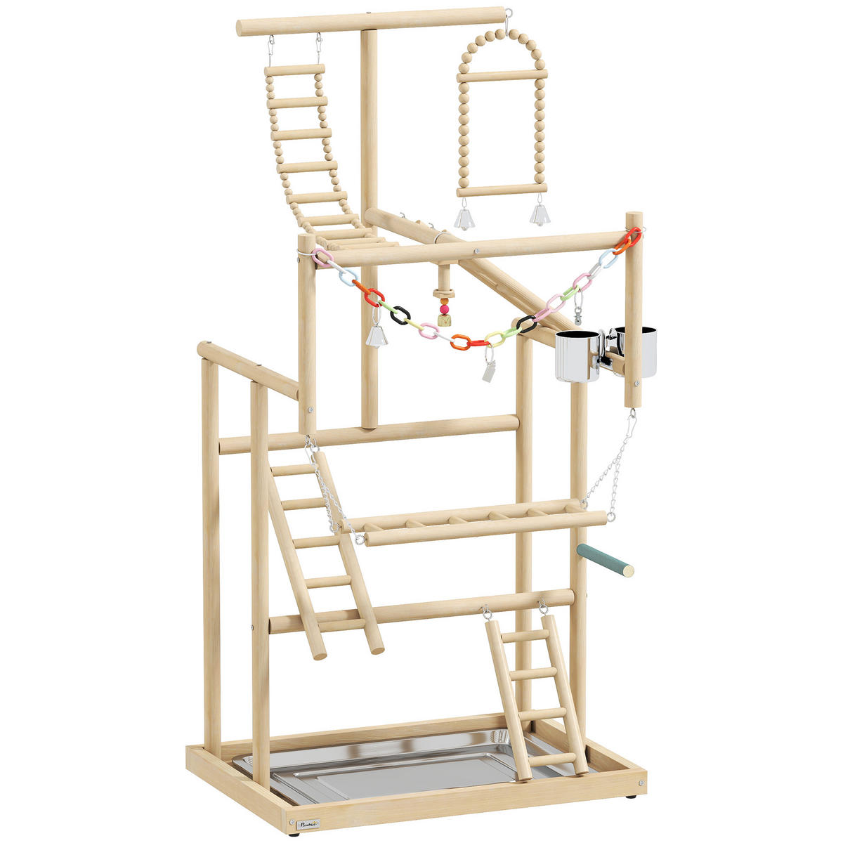 VOGELSPIELPLATZ DE-17841 4 Ebenen mit Leiter & Schaukel Natur - Naturfarben, Holz (38/95/48cm) - ComfortXL