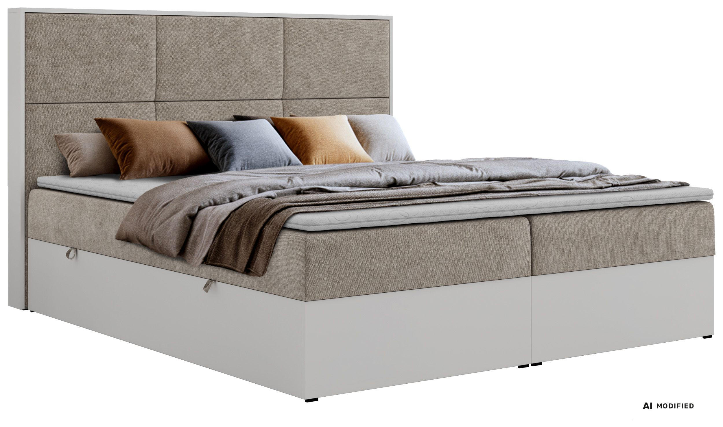 BOXBETT DELVIT 160/200 - Greige Stukture - Topper Visco - H3 - Greige/Schwarz, Kunststoff/Textil (160/200cm) - MKS