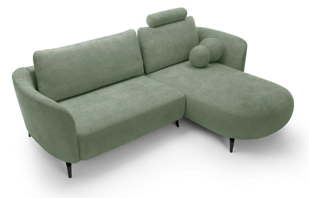 ECKSOFA auf Füßen Kendra 260 cm mit Schlaffunktion, Rechts, Grün - Grün, Holz (180/260cm) - Emporius