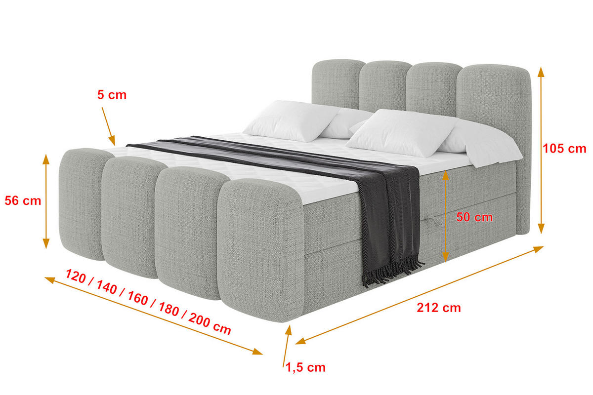 BOXBETT mit Matratze H4 und Lattenrost - NINA-Z - 120x200 cm - Hellgrau - Hellgrau, Holzwerkstoff (120/200cm)