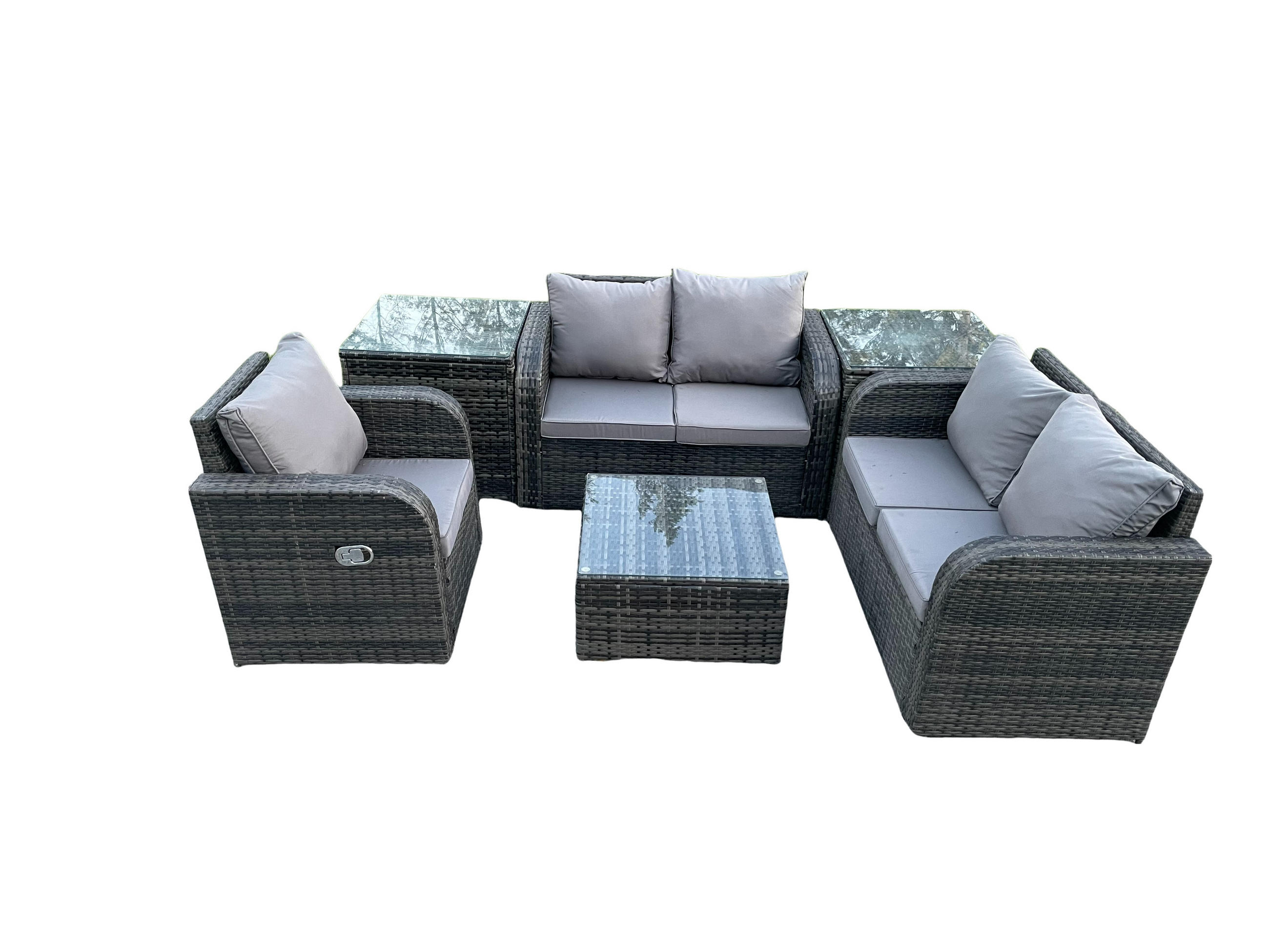 LOUNGEGARNITUR Polyrattan Dunkelgrau 5-Sitzer - Dunkelgrau, Metall - Fimous