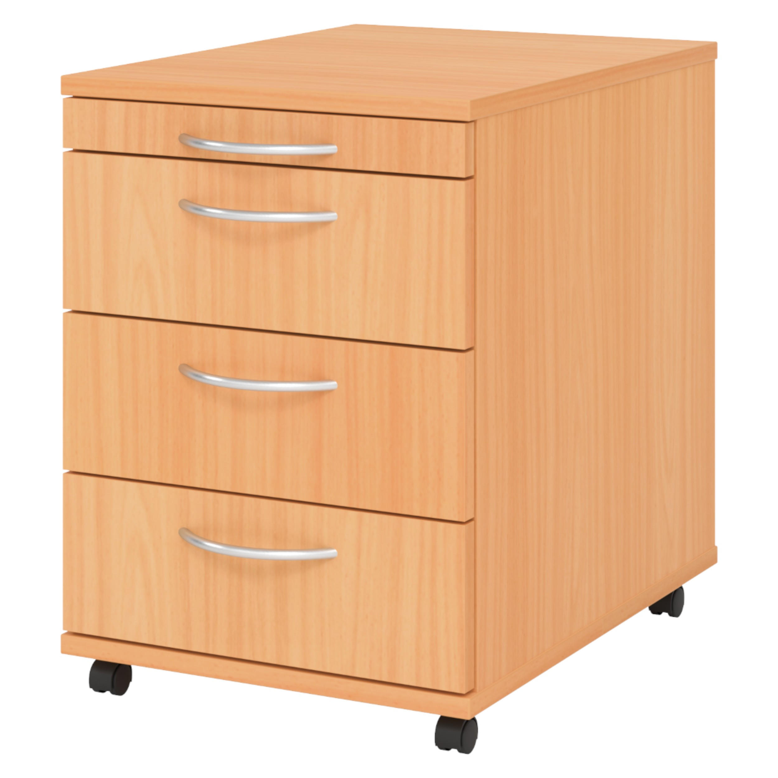 ROLLCONTAINER - mit 3 Schubladen 58/42,8/59 cm in Buchefarben Bogengriff (Kunststoff) - Buchefarben, Holzwerkstoff (42.8/59/58cm) - bümö