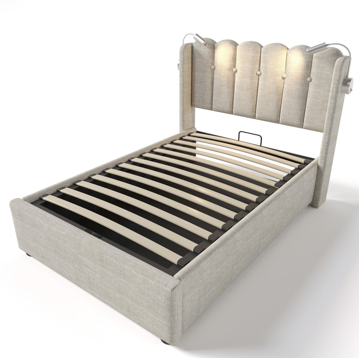 POLSTERBETT 90/200 cm mit Bettkasten, Leselicht & USB in Beige - Beige, Textil (90/200cm) - BEAOK