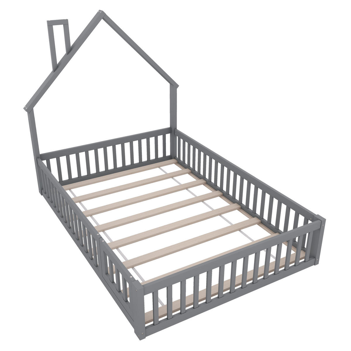 KINDERBETT mit Schutzgitter 140x200 cm Kiefernholz Grau - Grau, Holzwerkstoff (140/200cm) - Beauniv