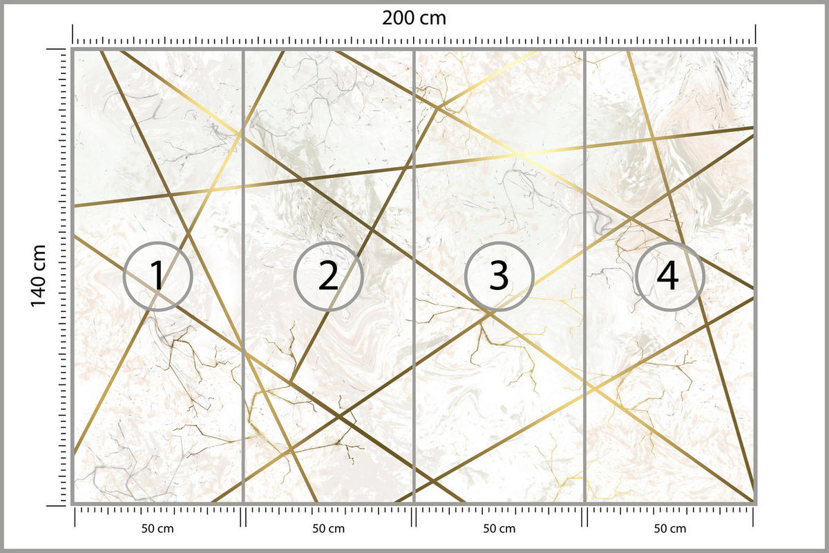 FOTOTAPETE für Wohnzimmer Marmor Abstraktion Golden Linien Glamour Creme 200x140 - Gelb/Beige, Papier (200/140cm) - Muralo