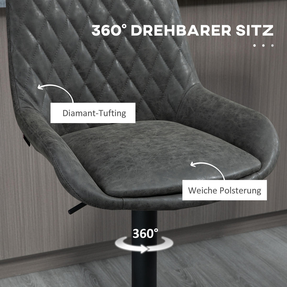 BARHOCKER 2er-Set Dunkelgrau 51.0/59.0/117.0 cm - Dunkelgrau, Leder (59/117/51cm)