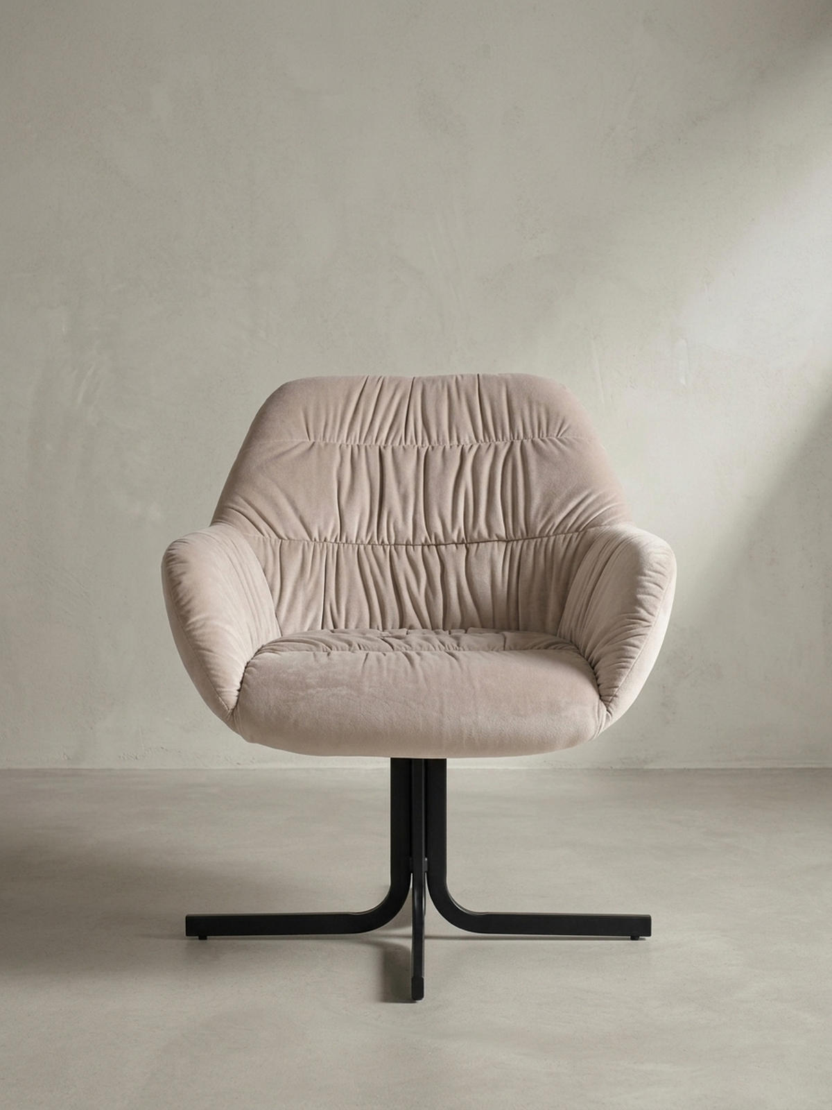 LOUNGESESSEL Samt mit Armlehnen und Metallgestell, gepolsterter Schalensitz, Beige 64x68x74 cm - Beige/Schwarz, Textil/Metall (64/74/68cm) - KADIMA DESIGN