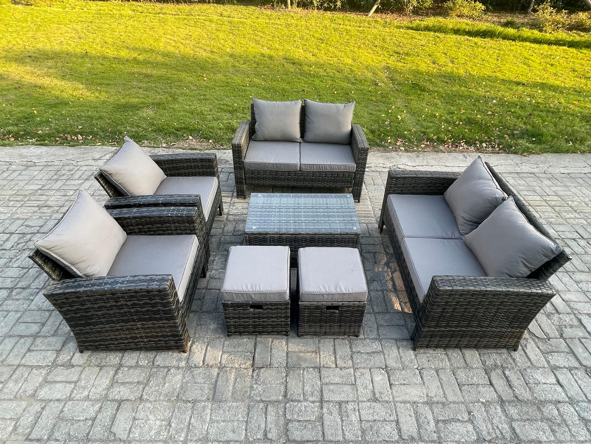 GARTENSOFA Hohe Rückenlehne Polyrattan Dunkelgrau 8-Sitzer - Dunkelgrau, Metall - Fimous