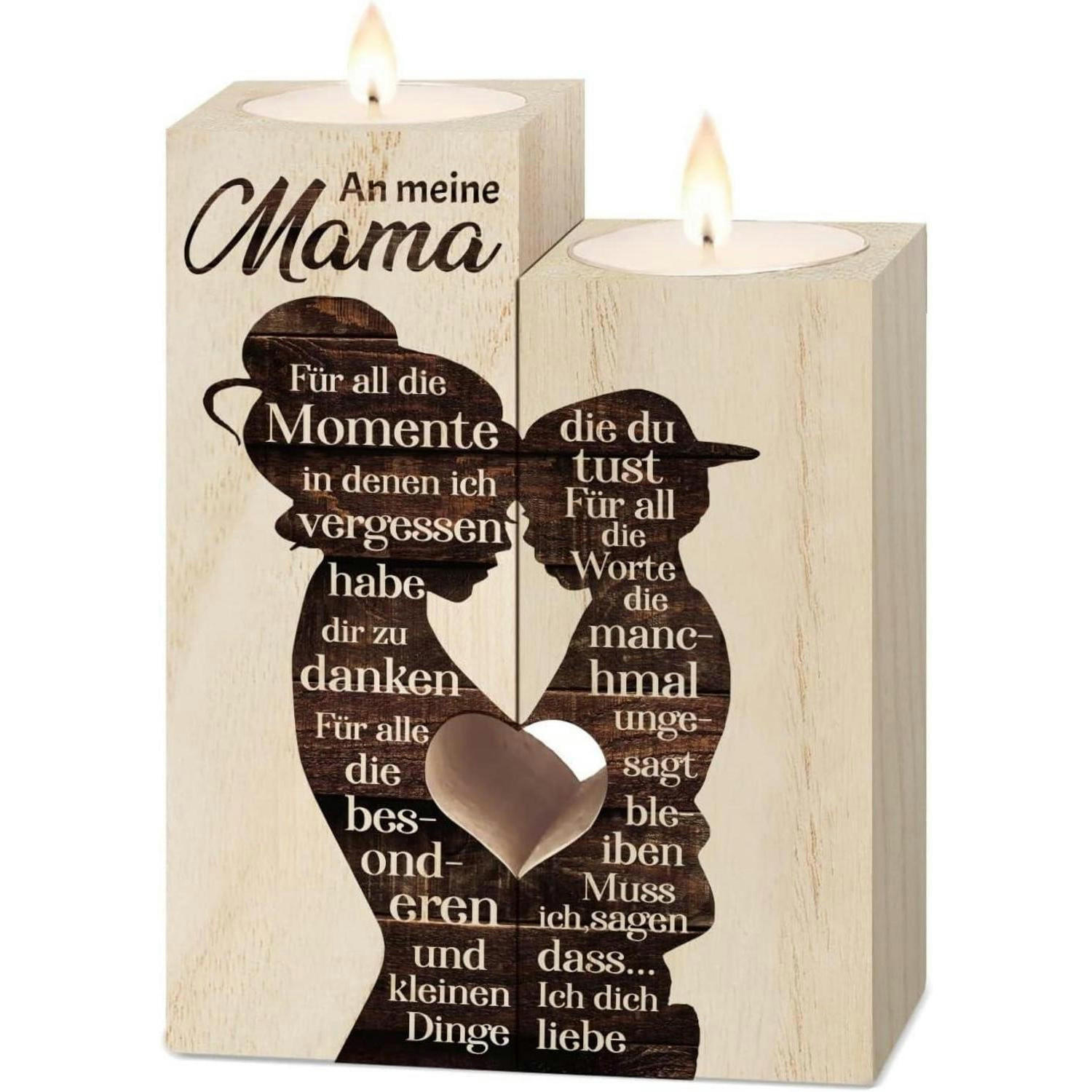KERZENSTÄNDER Holz mit Gravur "An meine Mama" - Braun, Holz (4.5/12/9cm)