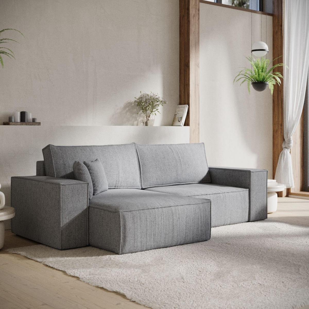 ECKSOFA CAVO mit Schlaffunktion Grau im Neve Stoff - Schwarz/Grau, Holz/Holzwerkstoff (255/148cm) - AltaBeds