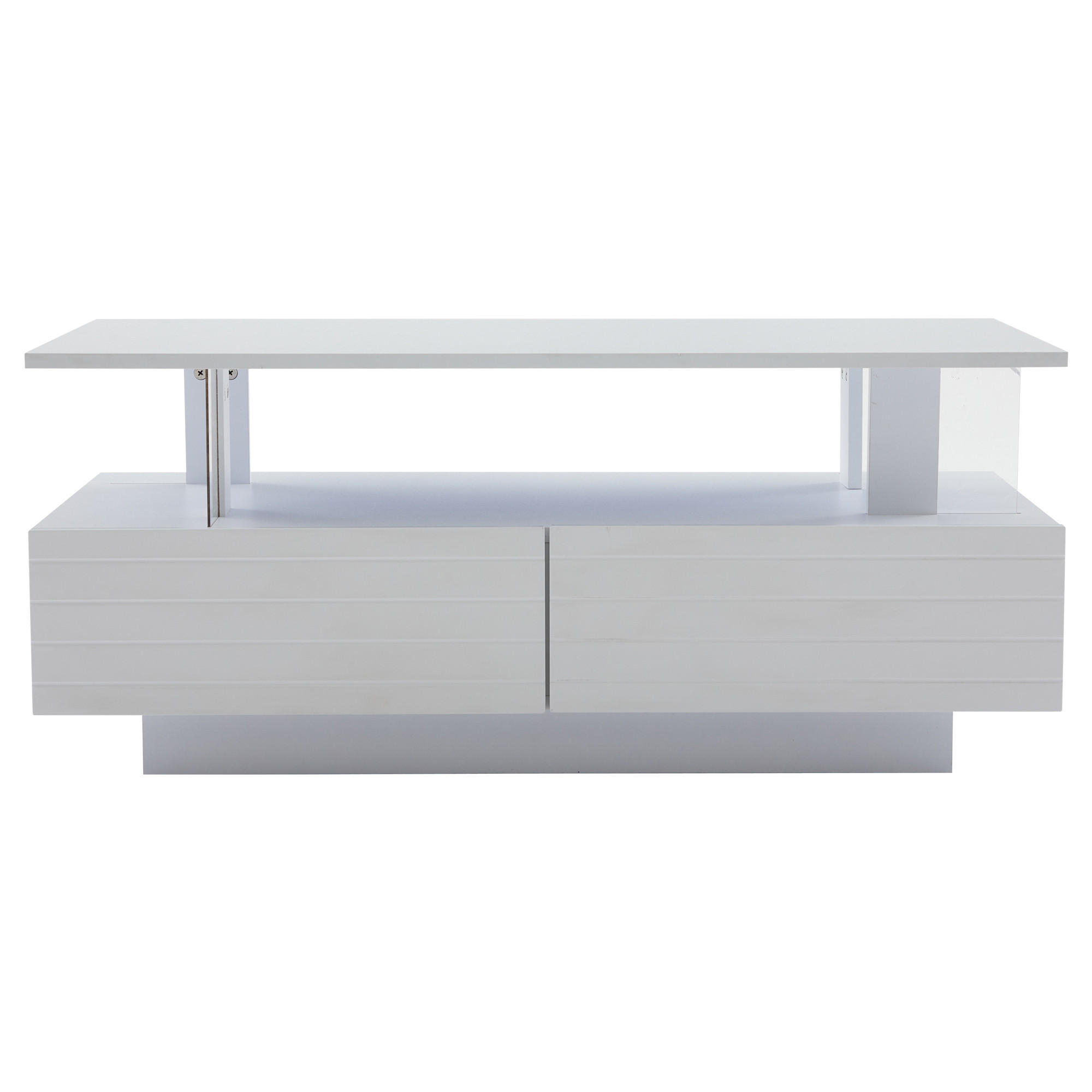 COUCHTISCH Weiß, 100/50/42 cm mit LED und Stauraum - Weiß, Kunststoff (50/100/42cm) - PANGIVO